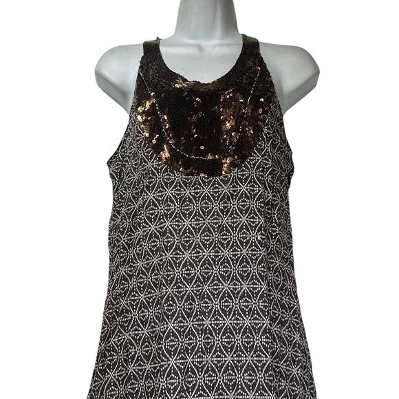 Tory Burch Maxi Dress Size 4 Brown Sleeveless Embellished Bronze Sequins - Picture 4 of 13